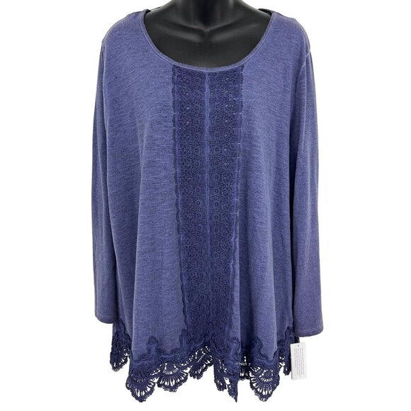Style & Co Women Plus Size 3X Purple Glaze Crochet Top Blouse Long Sleeve New - Picture 1 of 9